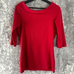 Street One Size XS Minimalist Boat Neck Top Red 3/4 Sleeve Causal